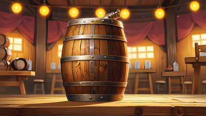 Rustic Wooden Beer Keg with Brass Charm