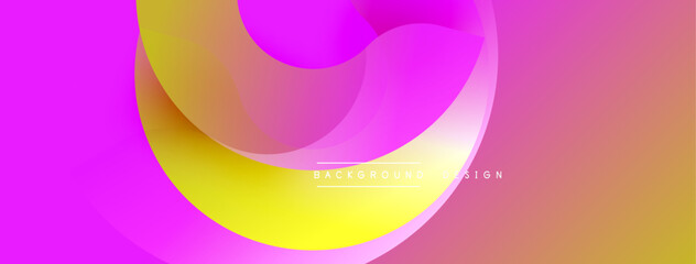 Bright abstract shapes overlap. Vibrant pinks, yellows, oranges create smooth gradients. Modern design, clean aesthetic. Perfect backdrop for digital projects.