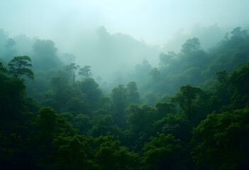 Serene Misty Green Forest Landscape