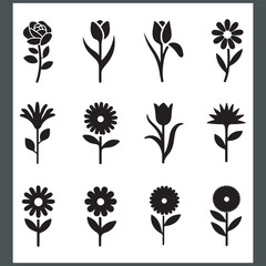Flower vector icons set, garden plant, and Flowers icon set. Flowers on transparent background. Flowers in modern simple