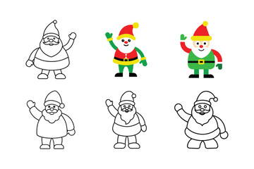 santa claus waving line art vector illustration