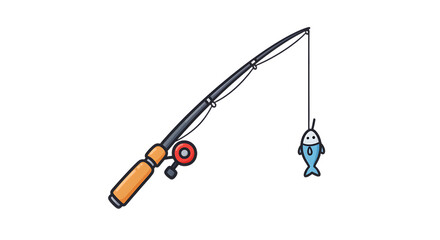 Fishing rod with fish bait icon illustration on white background