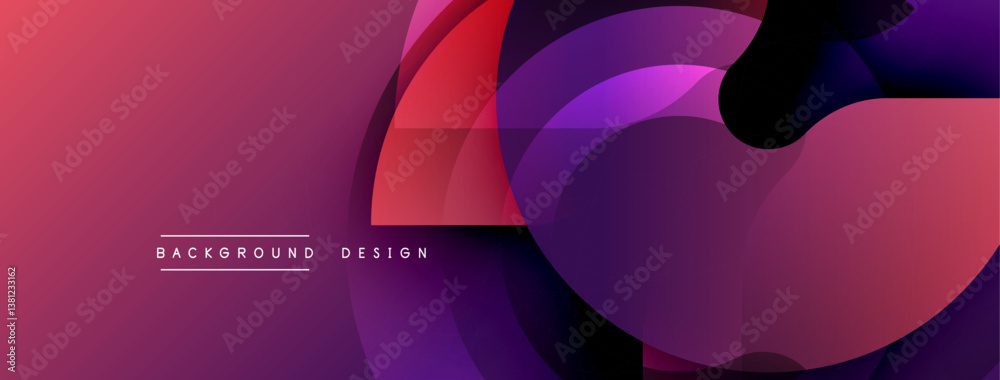 Poster abstract background with overlapping shapes. vibrant purple, red, black gradients create dynamic composition. modern design for digital projects.