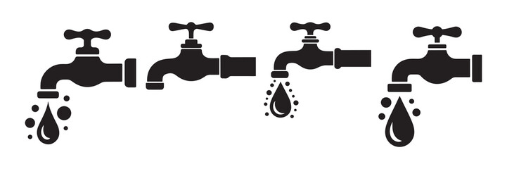 Water tap icon set. Bathroom tap. Faucet water symbol. Vector file illustration eps 10