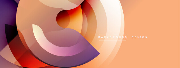 Abstract design features overlapping colorful shapes. Smooth gradients create dynamic composition. Warm tones dominate with purple accents. Modern aesthetic.