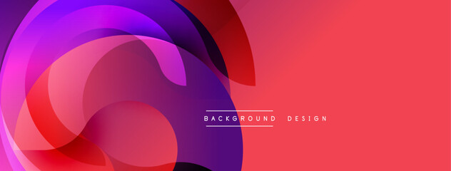 Abstract vibrant layers create dynamic composition. Smooth gradients blend purple, pink, red hues. Modern design for backgrounds, presentations, digital art.