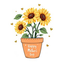 Obraz premium Happy Mother's Day sunflowers in a decorative pot 
