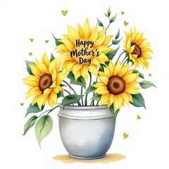 Obraz premium Sunflowers in a pot celebrating Mother's Day in bright colors 