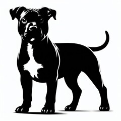 Obraz premium Black and White American Pit Bull Dog Silhouette