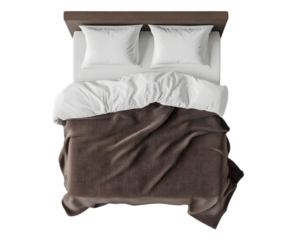 Soft white pillows on a bed for comfort and relaxation isolated on transparent PNG background
