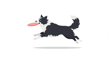 Border collie jumping to catch frisbee on white background