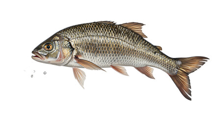 Fototapeta premium Swimming Fish with Scales and Bubbles in Clear Water Illustration