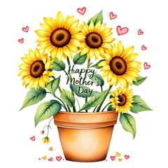 Obraz premium Sunflowers in Pot with Heart Motifs for Mother's Day 