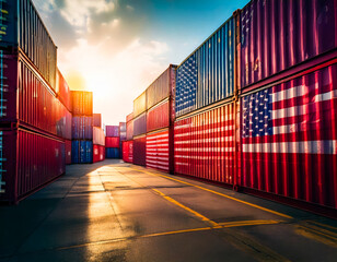 Fototapeta premium container import tariff with us flag 