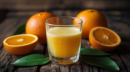 Fresh Orange Juice with Whole and Sliced Oranges