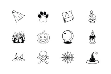set of Halloween material concept color line art vector