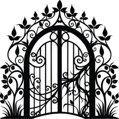 Enchanted Garden Gate Silhouette Vector