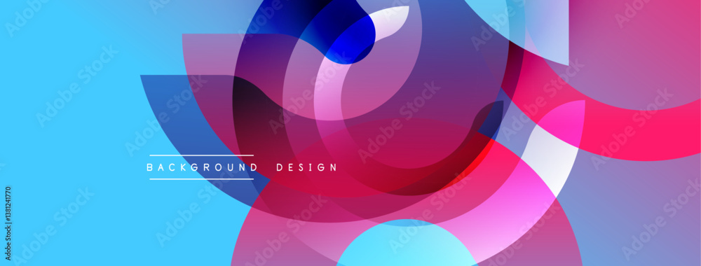 Poster abstract vibrant design. overlapping circles create dynamic composition. blue, pink, purple hues ble