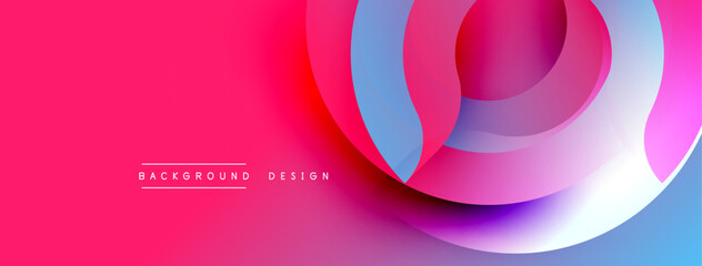 Bright abstract design. Overlapping circles create dynamic visual effect. Gradient colors blend smoothly. Modern aesthetic for backgrounds, presentations.