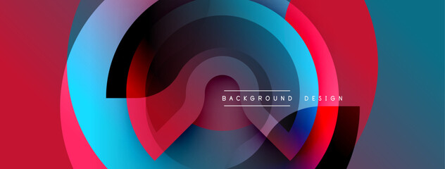 Abstract design. Overlapping circles create dynamic visual effect. Red, blue, purple hues blend. Modern aesthetic. Minimalist style. Smooth gradients.