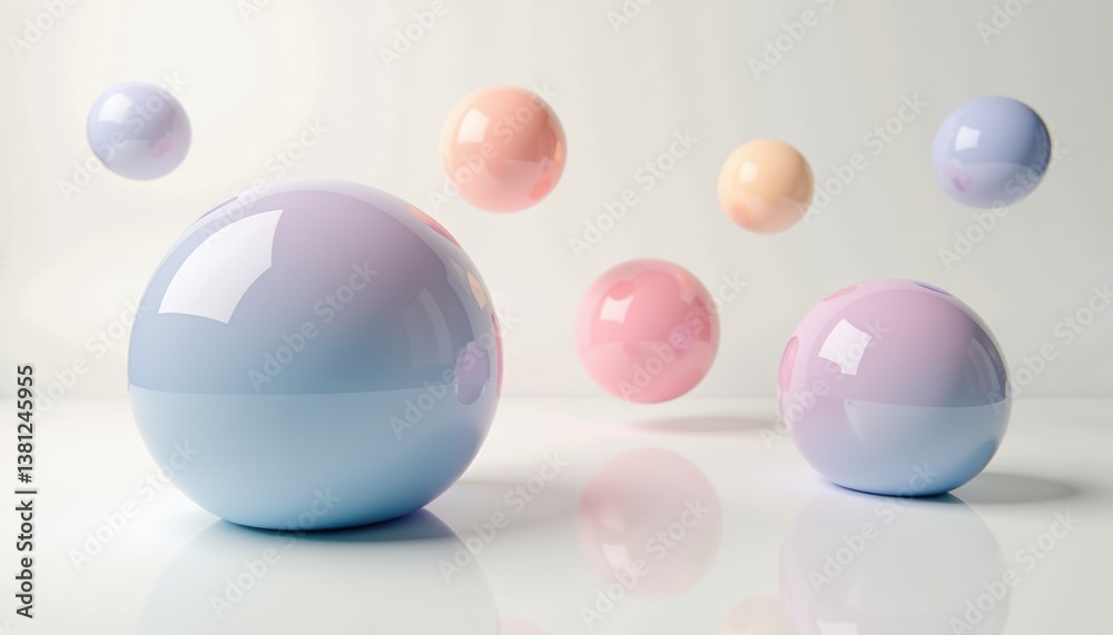 Poster glossy pastel spheres floating against a soft background