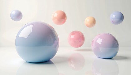 Obraz premium Glossy pastel spheres floating against a soft background 