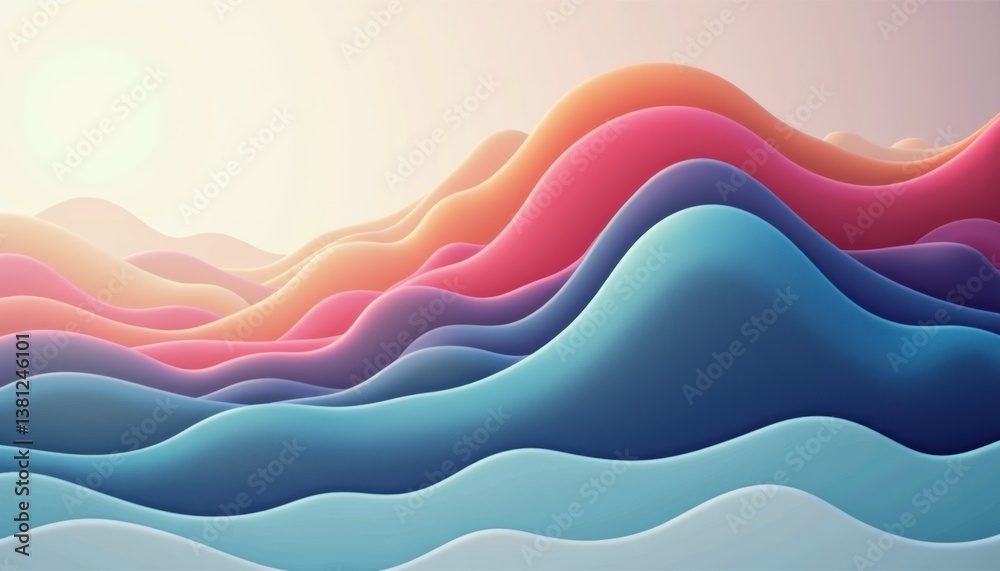 Poster abstract colorful waves forming layered landscape