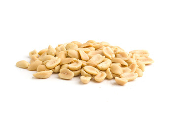 roasted peanuts on white background