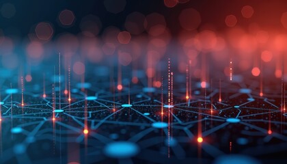 Abstract digital network visualization with glowing nodes  