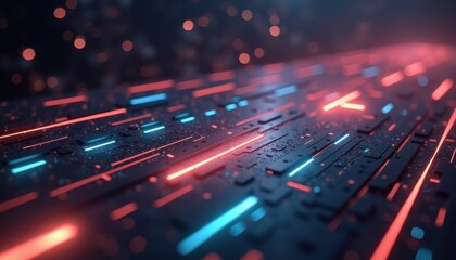 Obraz premium Futuristic digital landscape with glowing lines in blue and red 