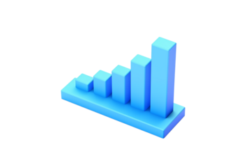 Isometric light blue bar graph showing positive growth on a  illustration render on transparent background png