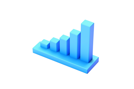 Isometric light blue bar graph showing positive growth on a  illustration render on transparent background png