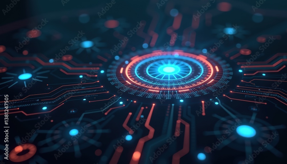 Poster Abstract technology circuit pattern with glowing lights  