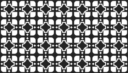 Naklejka premium Seamless Islamic-inspired geometric pattern in black and white. Clean and elegant vector background ideal for traditional decor, Ramadan designs, and Islamic art projects