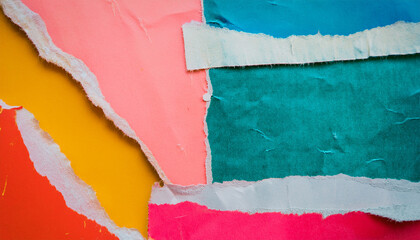 Weathered faded vintage backdrop with vibrant torn edges and worn-out textures, crumpled paper