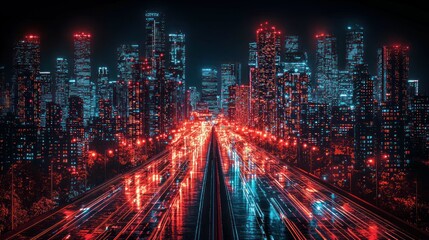 Fototapeta premium Neon Cityscape at Night: A Symphony of Lights and Motion