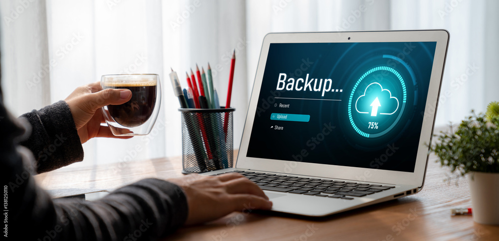 Poster backup storage data internet technology business concept. database storage cloud technology file dat