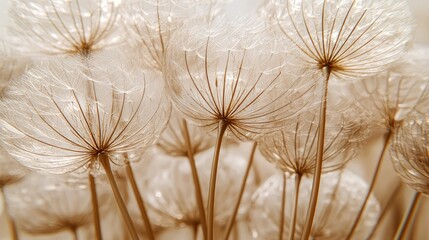 Serene Tranquility: A Close-Up of Delicate Dandelion Seed Heads