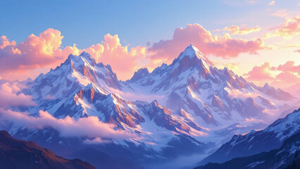 Majestic Snow-Capped Mountain Range at Sunrise