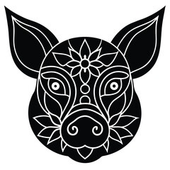 creative pig head mandala silhouette
