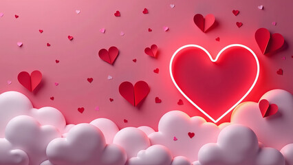 ay card realistic origami paper hearts clouds heart shaped neon symbol festive banner sale poster social media promo