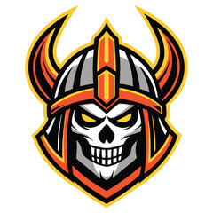 Mascot of a Horned Viking Skull Head Wearing a Helmet on White