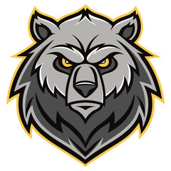 Cartoon Gray Bear Head with Yellow Eyes and Edges on a White Background