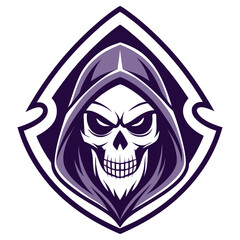 Grim Reaper Skull, Hooded, Rhombus Frame, Isolated on White Background