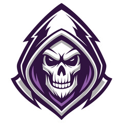 Skull Mascot Grim Reaper Logo in Purple Hood with Transparent Background Design