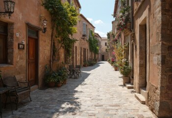 Fototapeta premium A Charming European Street with Historic Architecture and Traditional Decorations