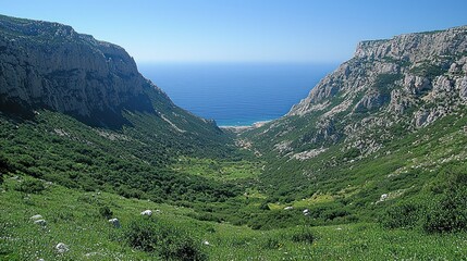 Naklejka premium Mediterranean Coastal Valley: A Scenic Vista