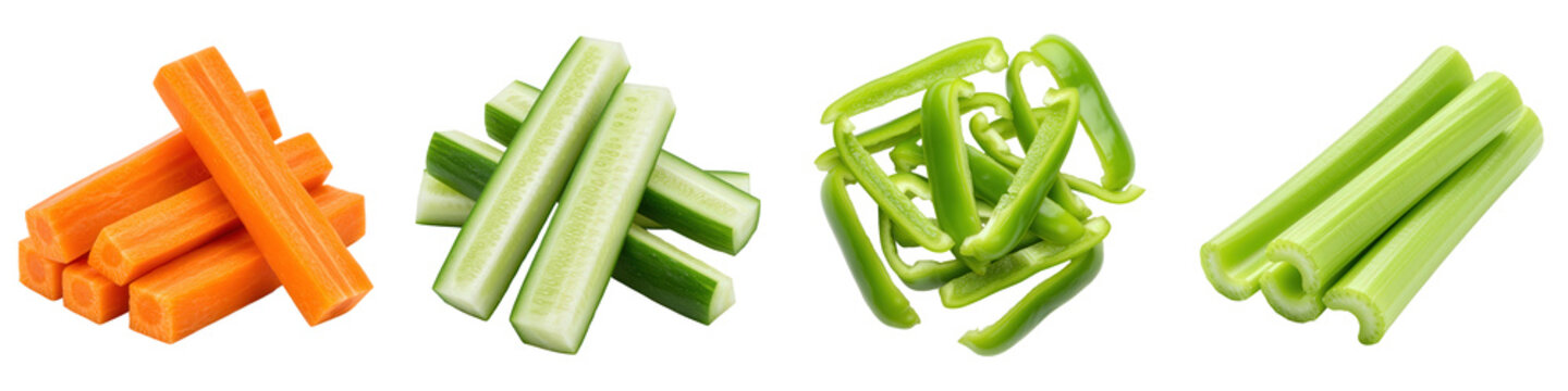 Crisp carrot cucumber bell pepper and celery sticks.