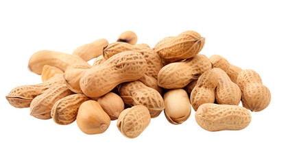 A close up shot of a pile of peanuts in their shells on a  in a studio setting on transparent background png