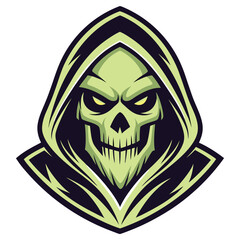 Cartoon Grim Reaper with Hood and Glowing Eyes on Transparent Background
